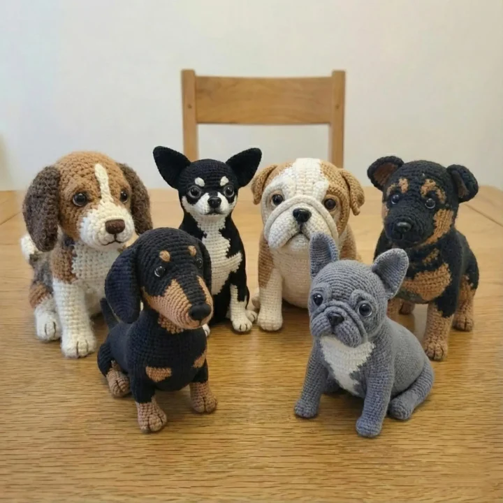 8 Dog Crochet Bundle Collection Amigurumi Bundle Included, French Bulldog, English Bulldog, Chihuahua, Dachshund, Beagle, German Shepherd