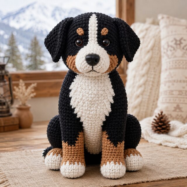 Bernese Mountain Dog Crochet Pattern PDF, Bernese Amigurumi Dog, Tricolor Dog Crochet Tutorial, Digital Download