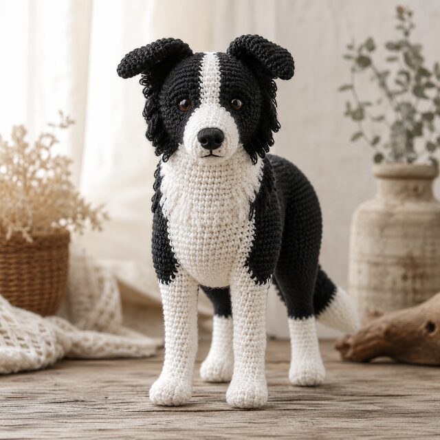 Border Collie Crochet Pattern PDF, Realistic Black White Collie Amigurumi, Detailed Dog Tutorial, Digital Download