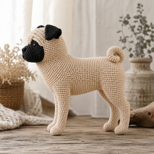 Pug Crochet Pattern PDF, Realistic Fawn Pug Amigurumi Dog, Detailed Curly Tail Tutorial, Digital Download - Image 2